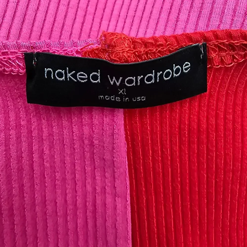 Naked Wardrobe Womans size XL Rib Colorblock Racerback Midi Dress Pink/Red NWOT - Picture 6 of 8